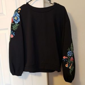 Black, embroidered  balloon sleeved sweater